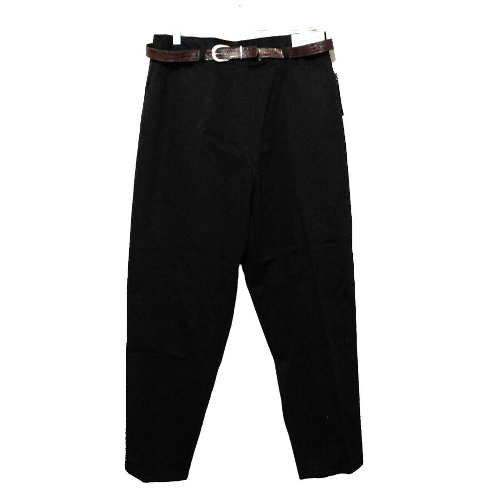 Carolina Blues Pants 16 Petite Black with Belt Flat Front 100% Cotton NEW
